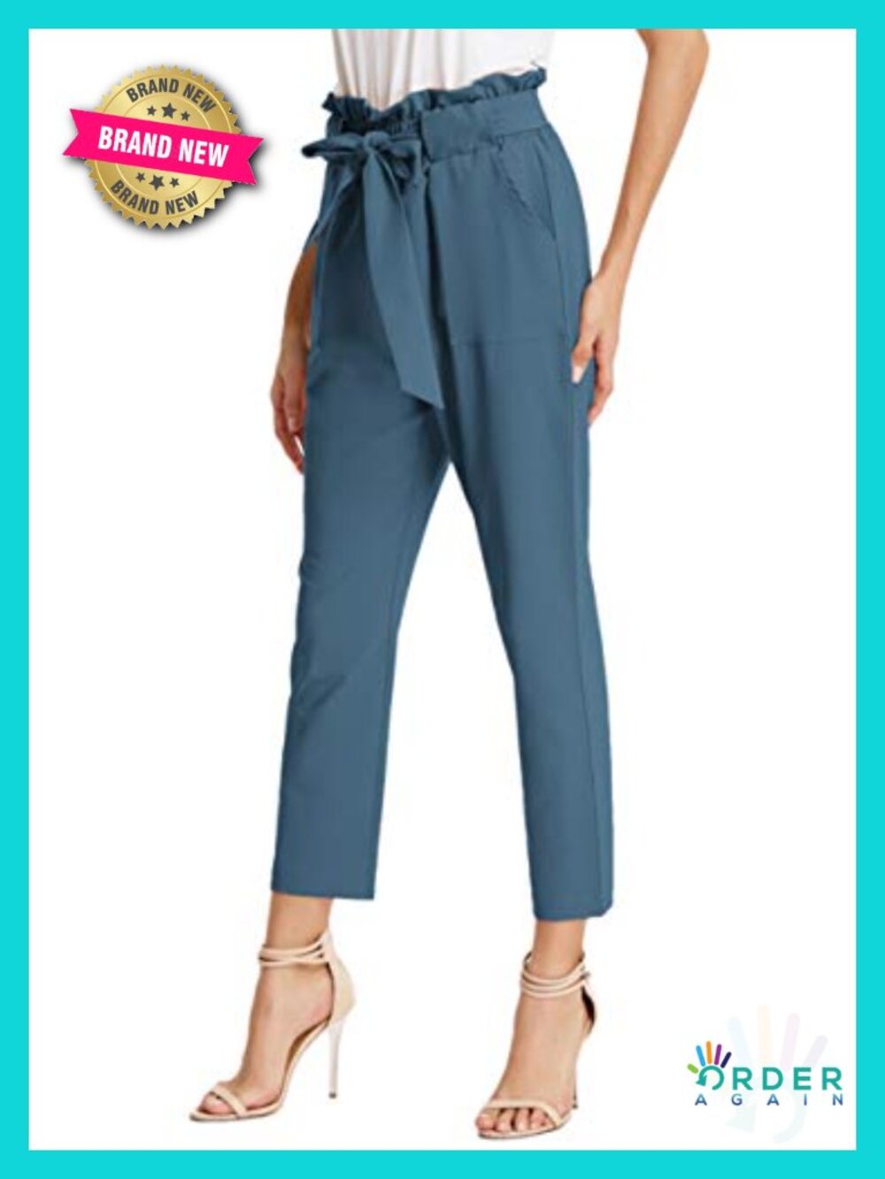 High Waist Dressy Trousers Paper Bag Waist Cropped Pants Business Casual